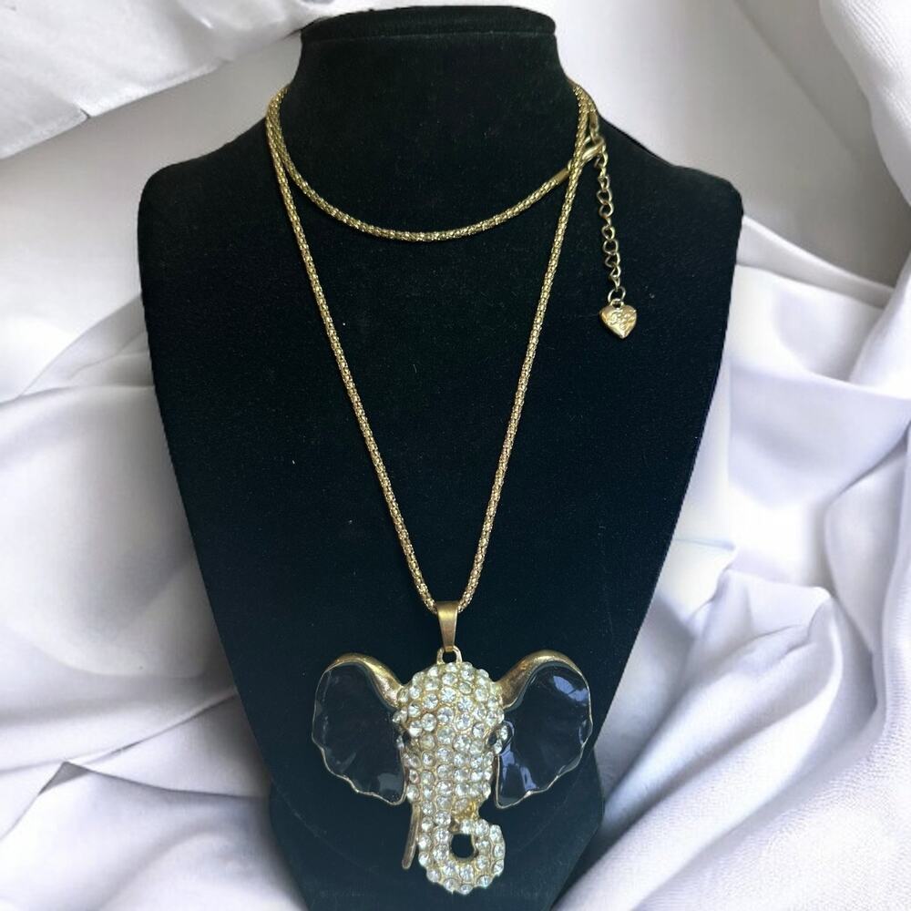 Betsey Johnson Elephant Necklace Pave Rhinestone